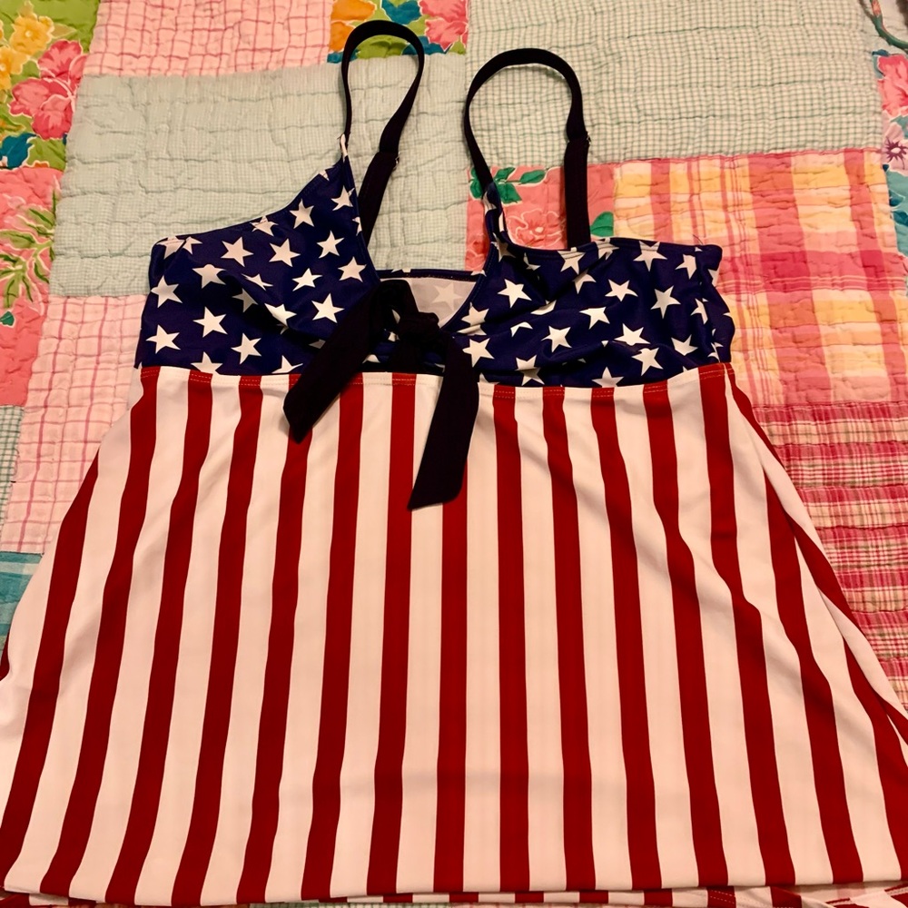 MERICA!!! Stars and Stripes Tankini Top - Red, White, and Blue 2X